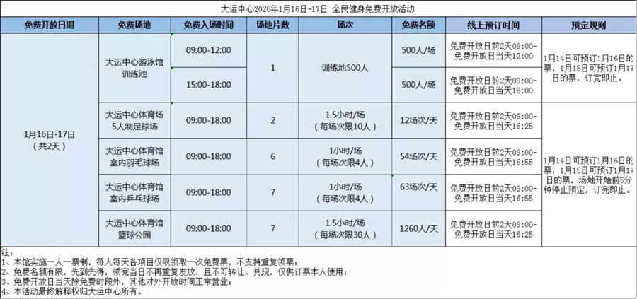 月16日-17日深圳大运中心全民健身免费开放！"