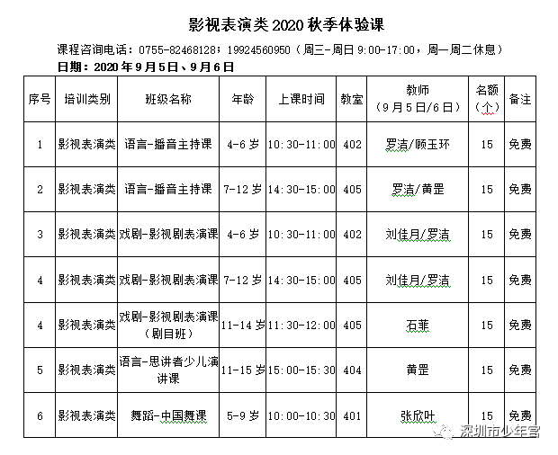 深圳市少年宫2020秋季公益体验课
