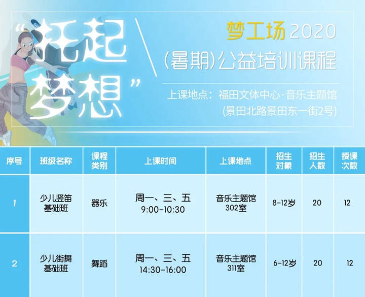【公益培训】2020年福田区“托起梦想”暑期艺术公益培训班即将开启报名