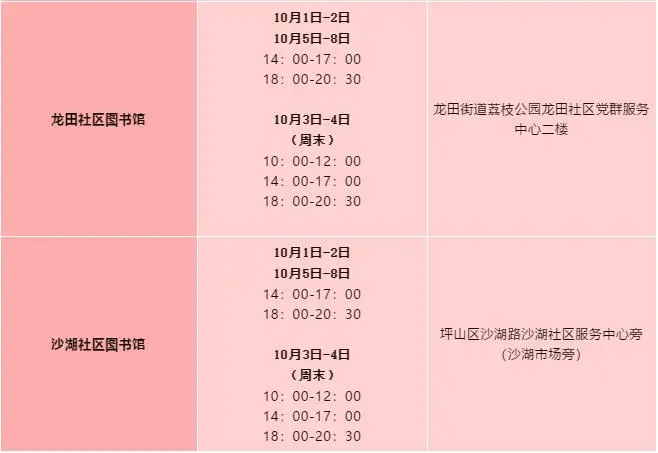 020深圳各区图书馆“双节”开放时间表"