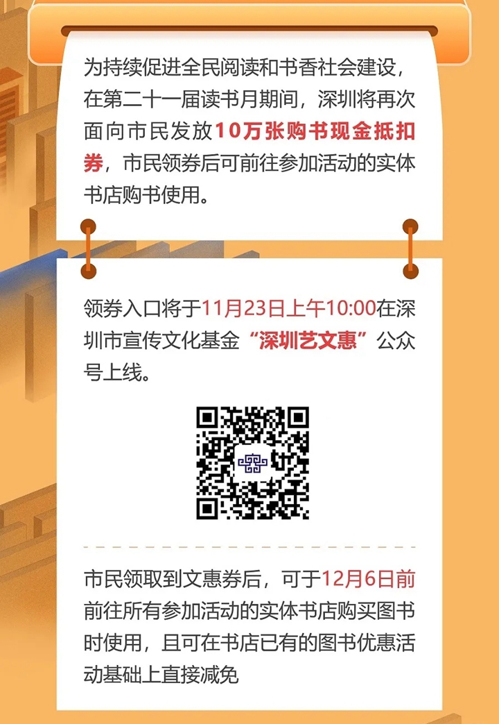 【重磅福利】深圳将再发10万张购书券！