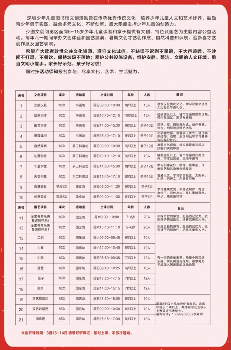 021年深圳少年儿童图书馆春季文创区免费公益活动开始报名啦~"