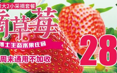 【宝安·亲子】最甜草莓季~ 28.8元享2大2小『女博士生态水果庄园』草莓采摘家庭套票，赠送一斤牛奶草莓，还赠烧烤体验+捞鱼+喂养兔子+免费停车，元旦可用！