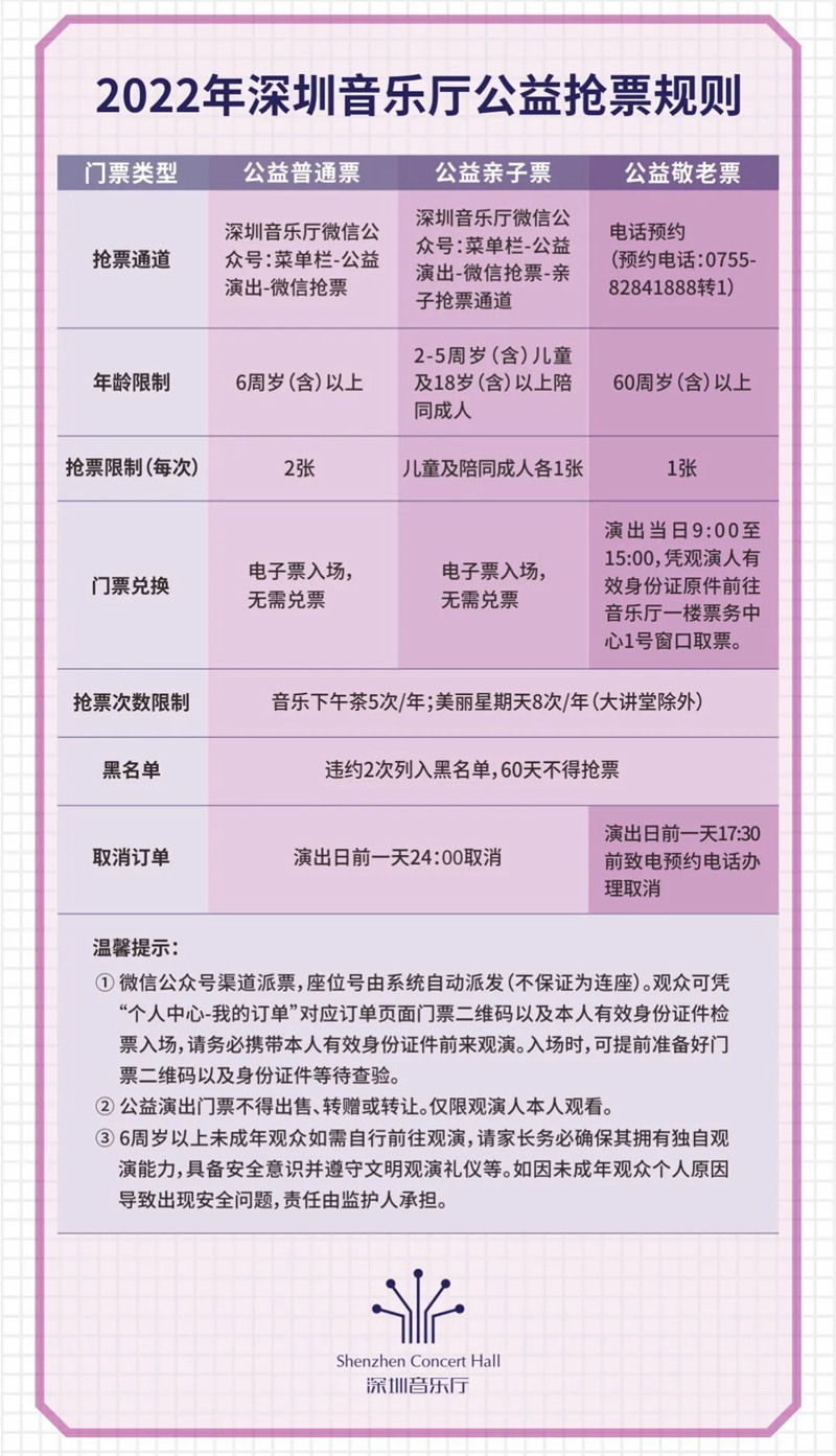 【深圳音乐厅】周末两场公益演出，快来抢票！