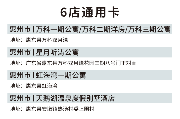 【惠州6店·酒店年卡】年度钜惠！399元抢『惠州酒店6店通用卡』；打卡各大网红景点，住一次即回本！