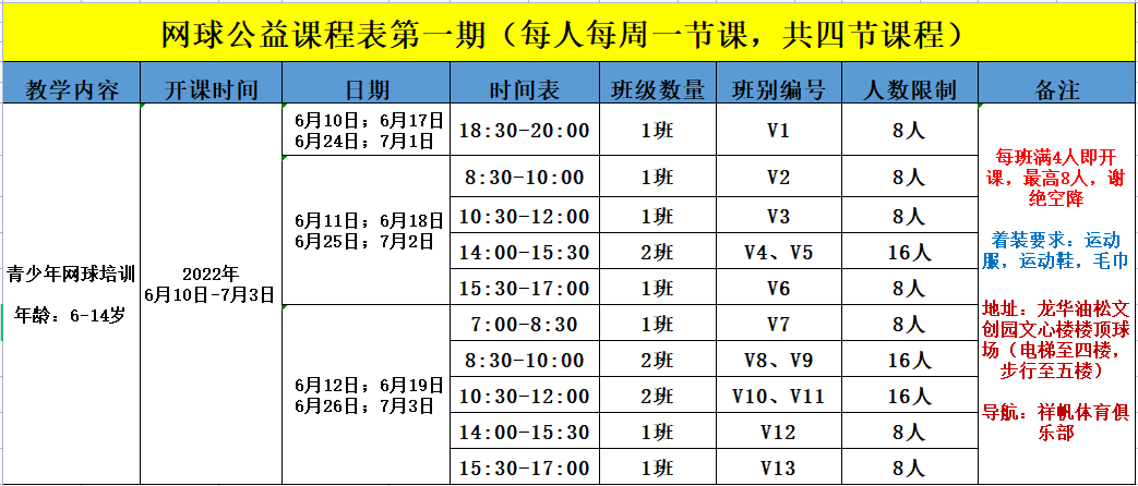 【公益培训】六月第一波！龙华区网球公益培训课程免费报名！