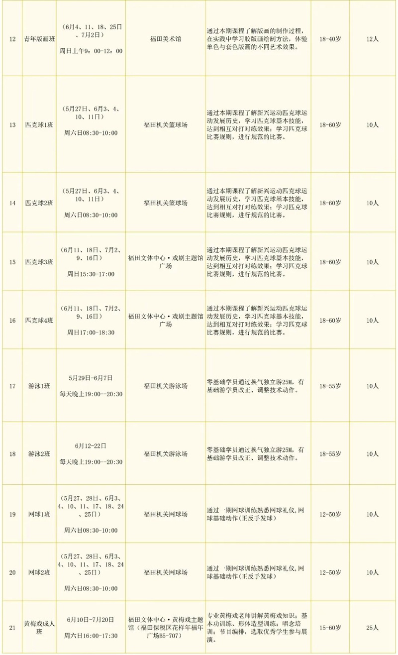 ​【公益培训】游泳、网球、瑜伽...福田区又一波公益课程来袭！