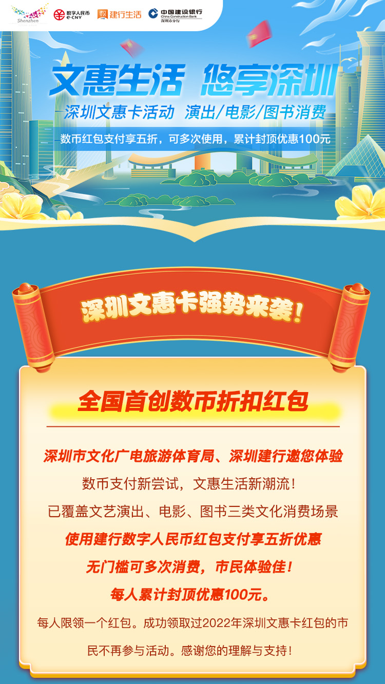 数币红包 | 深圳文惠卡强势来袭，数币红包支付享5折！