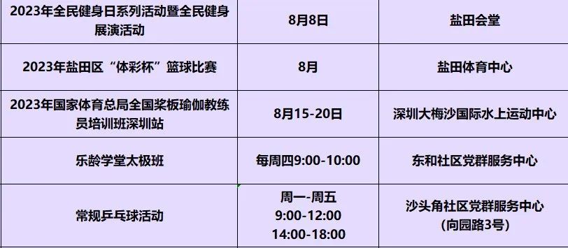 盐田体育场馆免费开放、最高300元体育消费券……让我们一起燃起来！