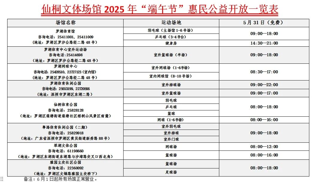 【公益惠民】罗湖文体中心端午节文体场馆开放安排